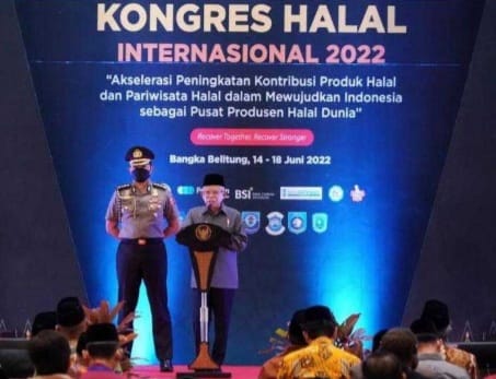 Wapres KH Ma'ruf Amin saat membuka acara Konggres Halal 2022. Foto : Istimewa