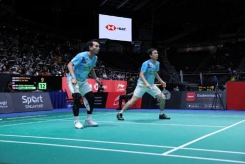 Hendra/Ahsan sukses melaju ke semifinal Singapura Open 2022 setelah kandaskan wakil India. (Ist)