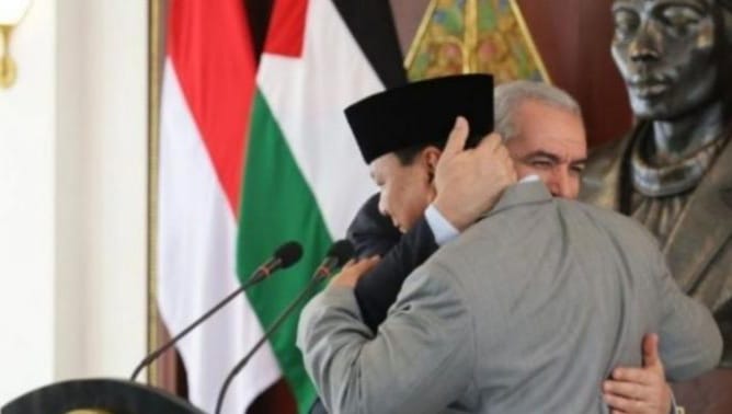 Perdana Menteri Palestina Mohammed Ibrahim Shtayyeh saat menemui Menhankam Prabowo Subianto. (Ist)