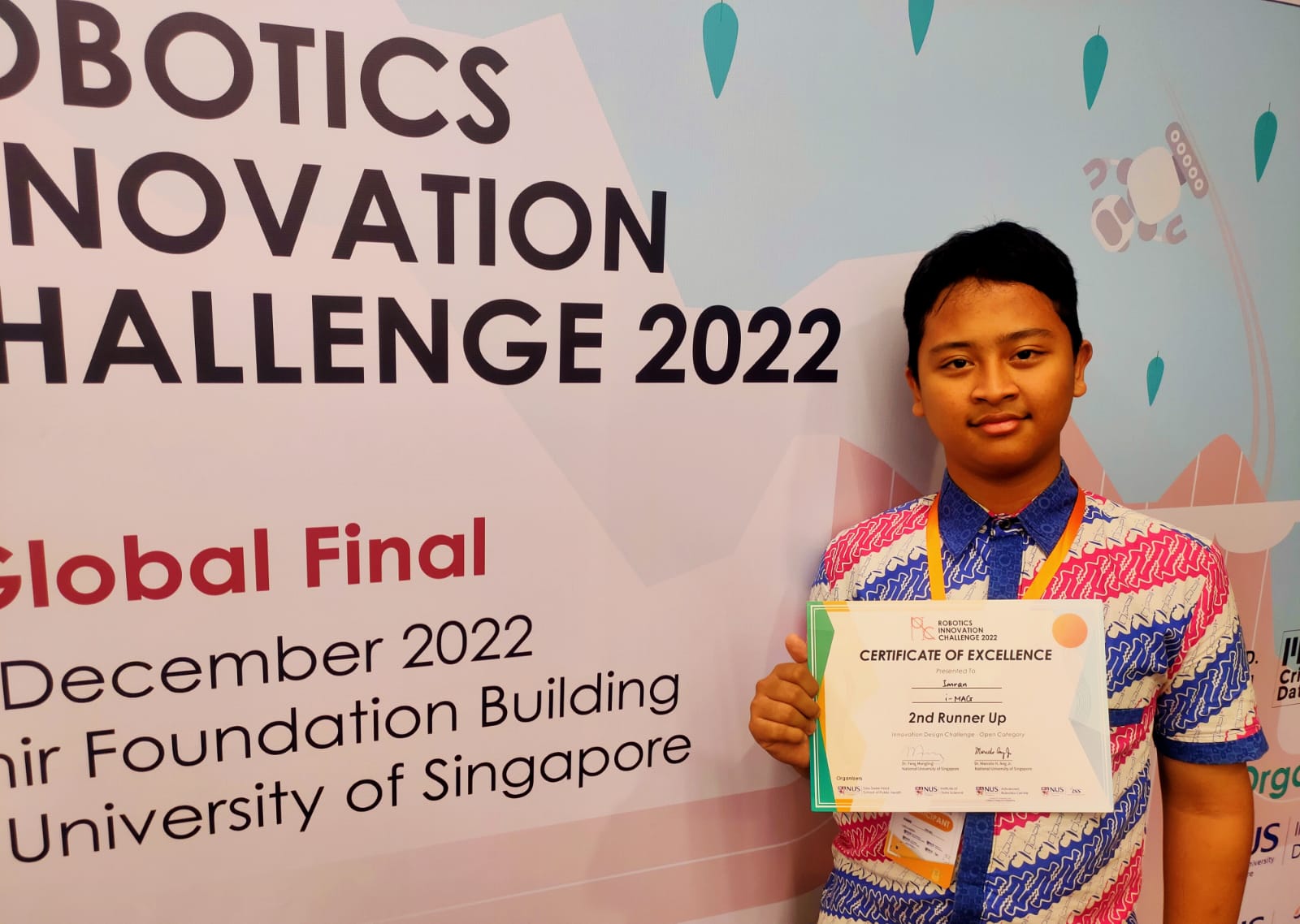 Imran menyabet 2nd Runner Up pada kategori Innovation Design Creative dalam lomba Robotic Innovation Challenge (RIC). (tangselpos.id/rmn)