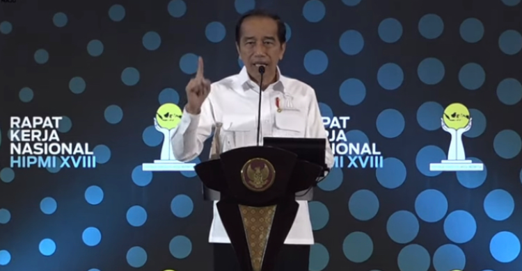 Sambutan Presiden Jokowi pada acara Rakernas HIPMI XVIII di ICE BSD. Foto : Setpres