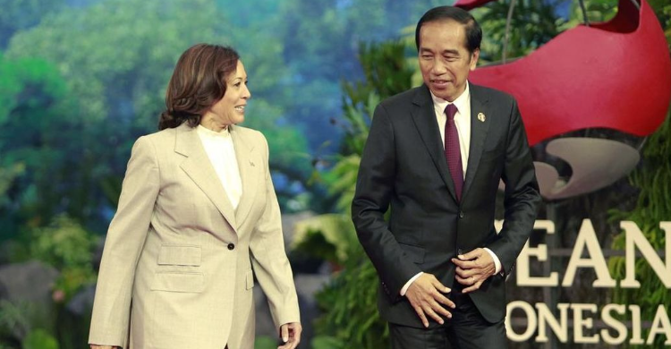 Presiden Jokowi bersama Wapres AS Kamala Harris. Foto: RM