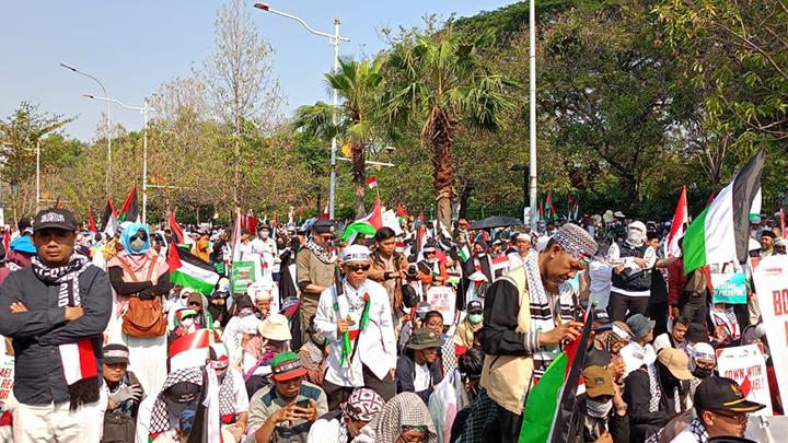 Demo Palestina di Kedubes Amerika Serikat. Foto : Ist