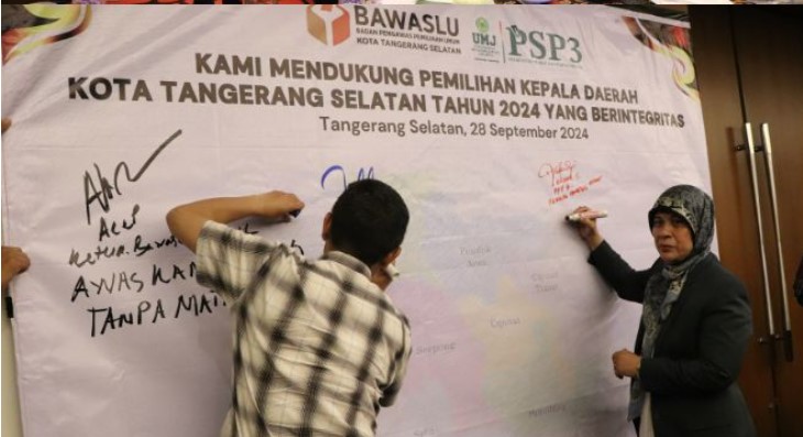 Pusat Studi Pemilu dan Partai Politik Universitas Muhammadiyah Jakarta  (PSP3 UMJ) mendeklarasikan dukungan terhadap Pilkada 2024 di Kota Tangerang Selatan (Tangsel) yang berintegritas.(dra)