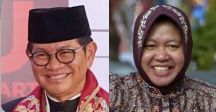 Pramono Anung dan Tri Rismaharini menteri dari PDIP yang nyalon Gubernur. Foto : Ist