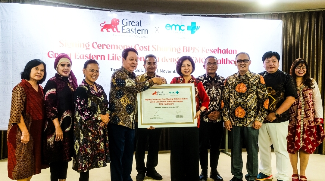 Penandatanganan kerja sama Great Eastern Life Indonesia dan ECM Healthcare melalui program GREATHealth+ EMC (Sharing Antar Payor BPJS) ,di Auditorium RS EMC Alam Sutera, Kamis (21/11/2024). (tangselpos.id/lim)