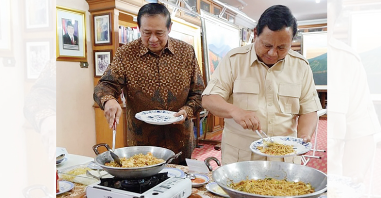 Prediden Prabowo dan Mantan Presiden Susilo Bambang Yudhoyono saat majan malan di Cikeas, Bogor. Foto : Ist.