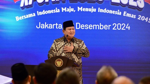 Presiden Prabowo saat memberikan sambutan di MUSRENBANGNAS. Foto : Ist