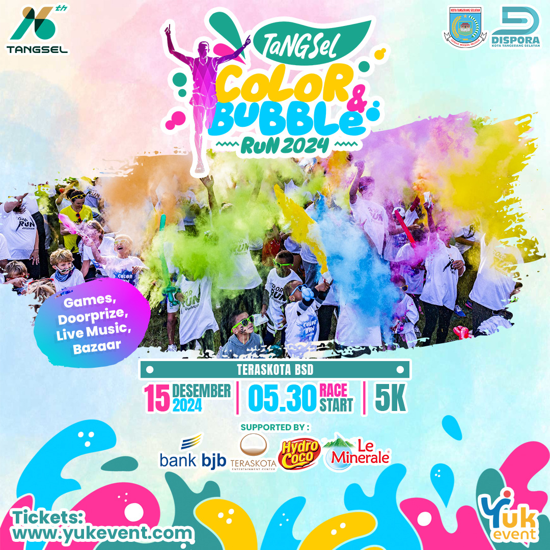 RUN. Flyer kegiatan Tangsel Color and Bubble Run 2024, Senin (2/12)