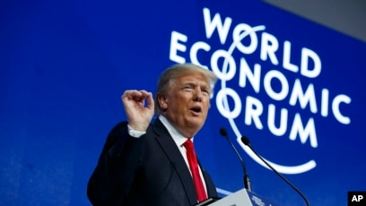 Presiden AS Donald Trump saat memberikan sambutan di WEF di Swiss. Foto : Ist