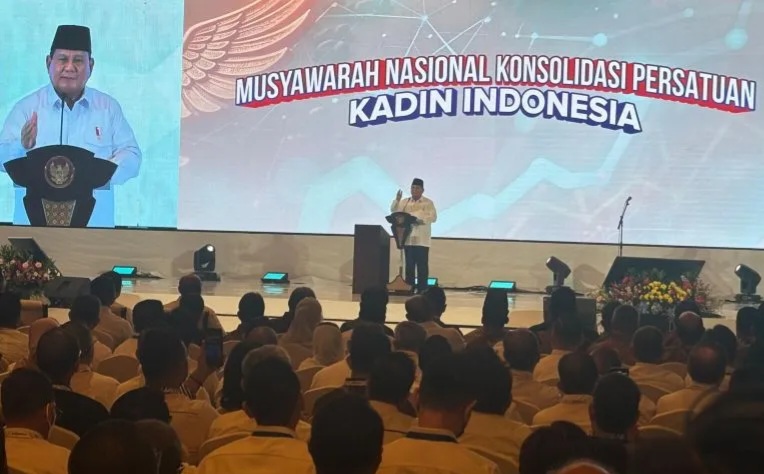 Presiden Prabowo saat sambutan pada acara KADIN. Foto : Ist