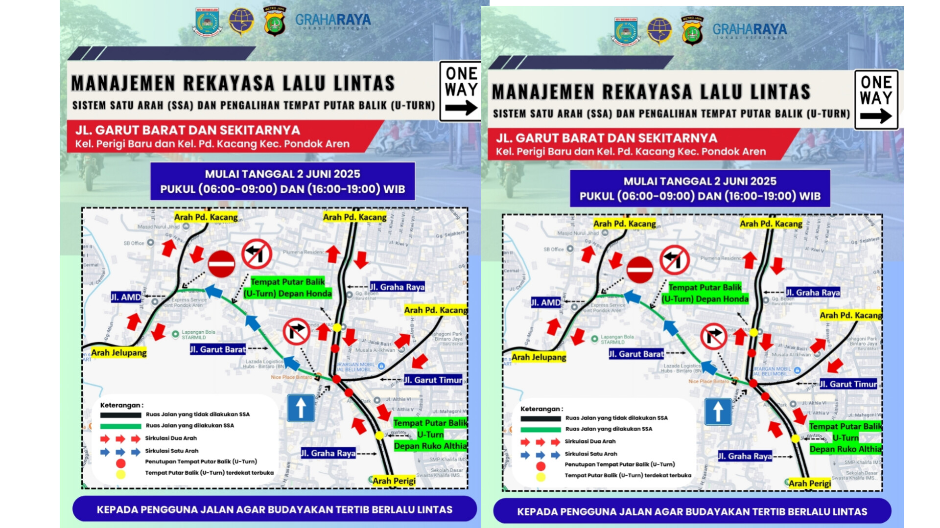 Atasi Kemacetan di Jalan Garut Barat, Mulai 2 Juni Akan Uji Coba Sistem Satu Arah Penerapan Sistem Satu Arah (SSA) di Jalan Garut, Pondok Aren, per 2 Juni mendatang. (Ist)