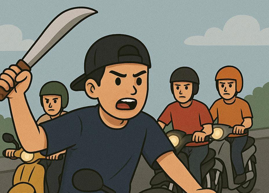 Meresahkan! Sekelompok Remaja Bersajam Konvoi di Kemayoran Foto : Ist
