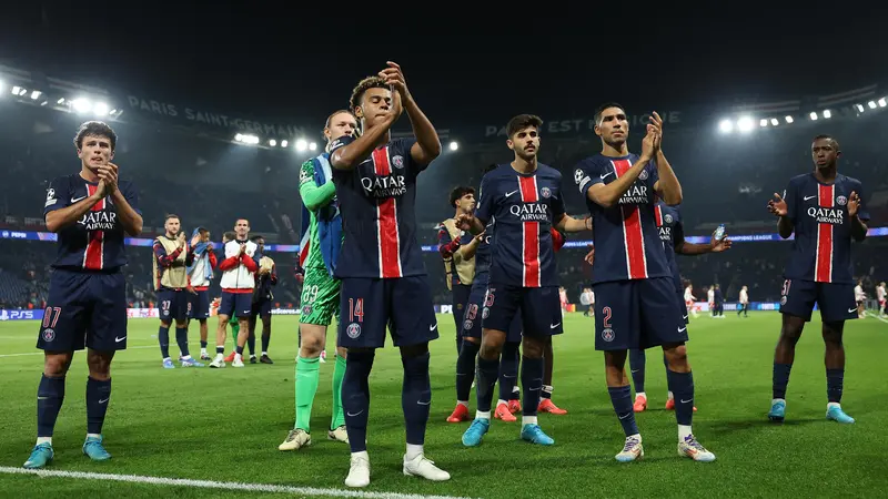 PSG Maju Ke Final Liga Champions Usai Kandaskan Arsenal 2-1 Selebrasi skuad PSG usai menang 2-1 dari Arsenal. Foto : Ist