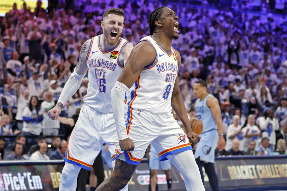 Tembus Grand Final NBA, Oklahoma City Thunder Unggul 4-1 Dari Timberwolves Selebrasi skuad Oklahoma City Thunder usai melaju ke Final NBA. Foto : Ist
