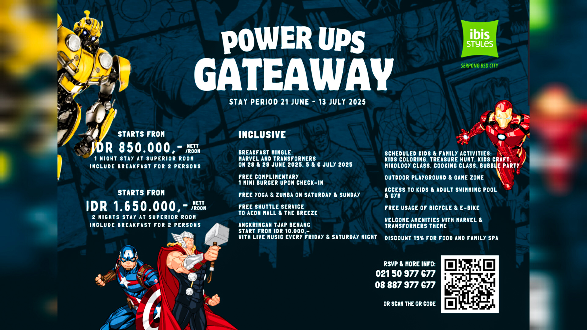 Ibis Styles Serpong BSD City Hadirkan Program Spesial Staycation keluarga di Ibis Styles Serpong BSD City dengan tema superhero Marvel dan Transformers. (Ist)