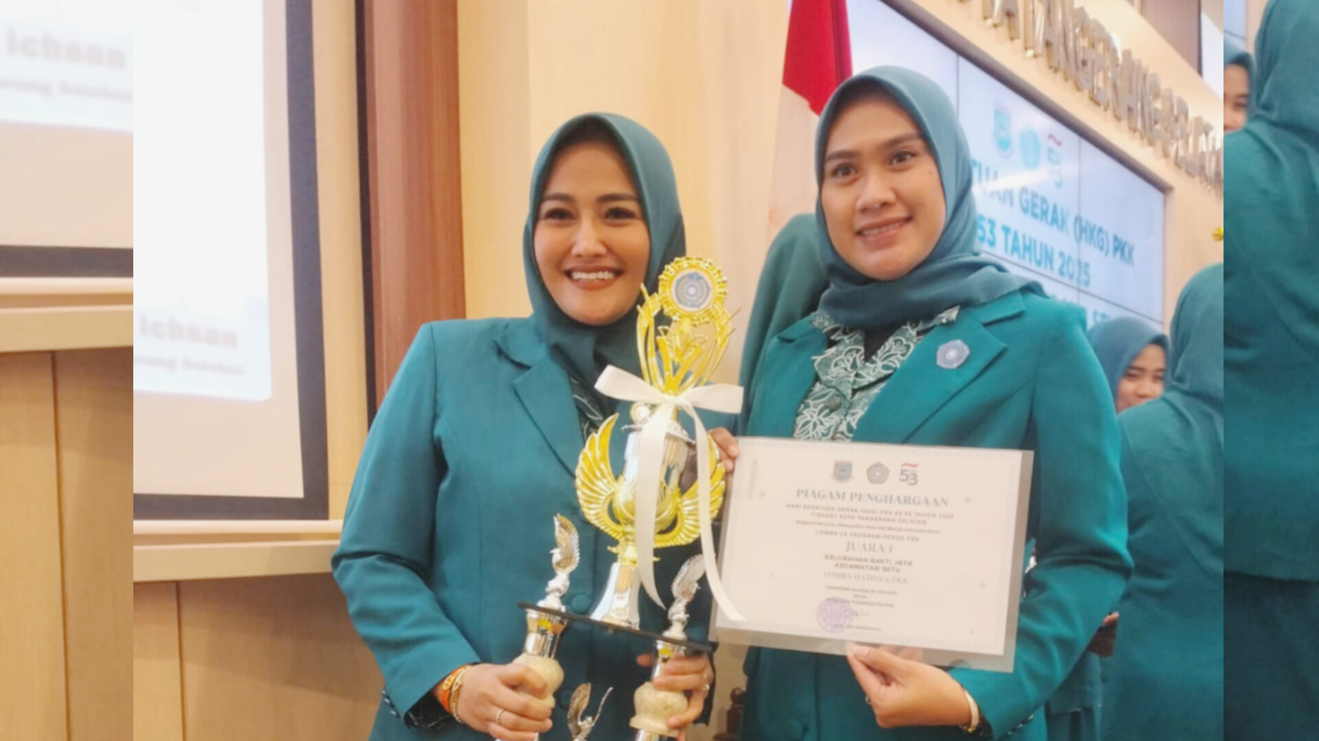 Kelompok Wanita Tani (KWT) Griya Tanam 09 asal Kelurahan Bakti Jaya berhasil menyabet juara 1 dalam lomba Tim Penggerak PKK tingkat Kota Tangerang Selatan. (Ist)