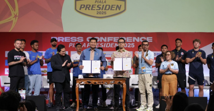 Erick Thohir Yakin Piala Presiden 2025 Makin Kompetitif, Diikuti 2 Tim Dari Inggris Dan Thailand Jumpa pers penyelenggaraan Piala Presiden 2025. Foto ; Ist