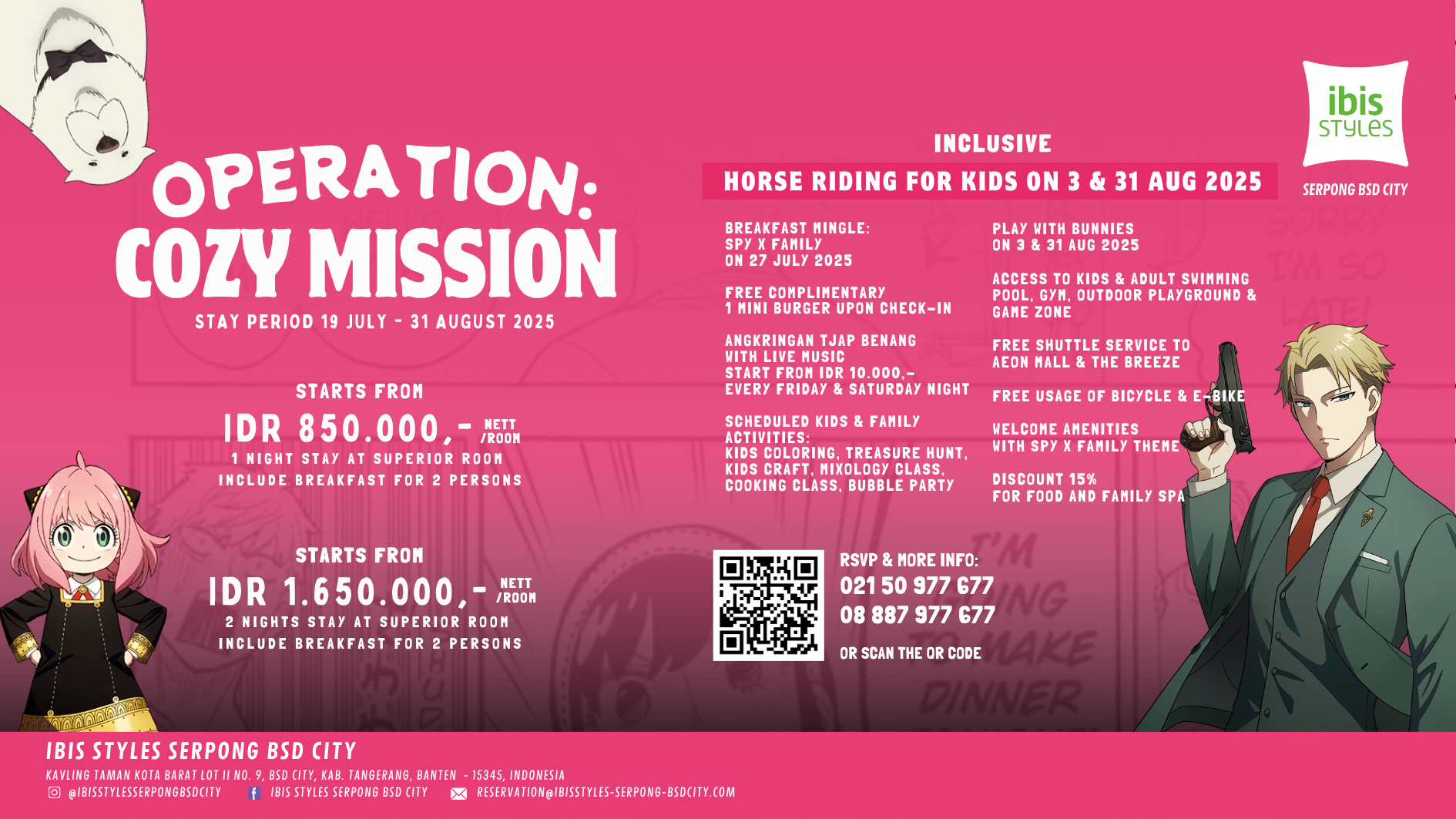 Ibis Styles Serpong BSD City Hadirkan Staycation Bertema Spy X Family Ibis Styles Serpong BSD City. Hotel ini menghadirkan paket menginap spesial bertajuk "Operation: Cozy Mission" . (Ist)