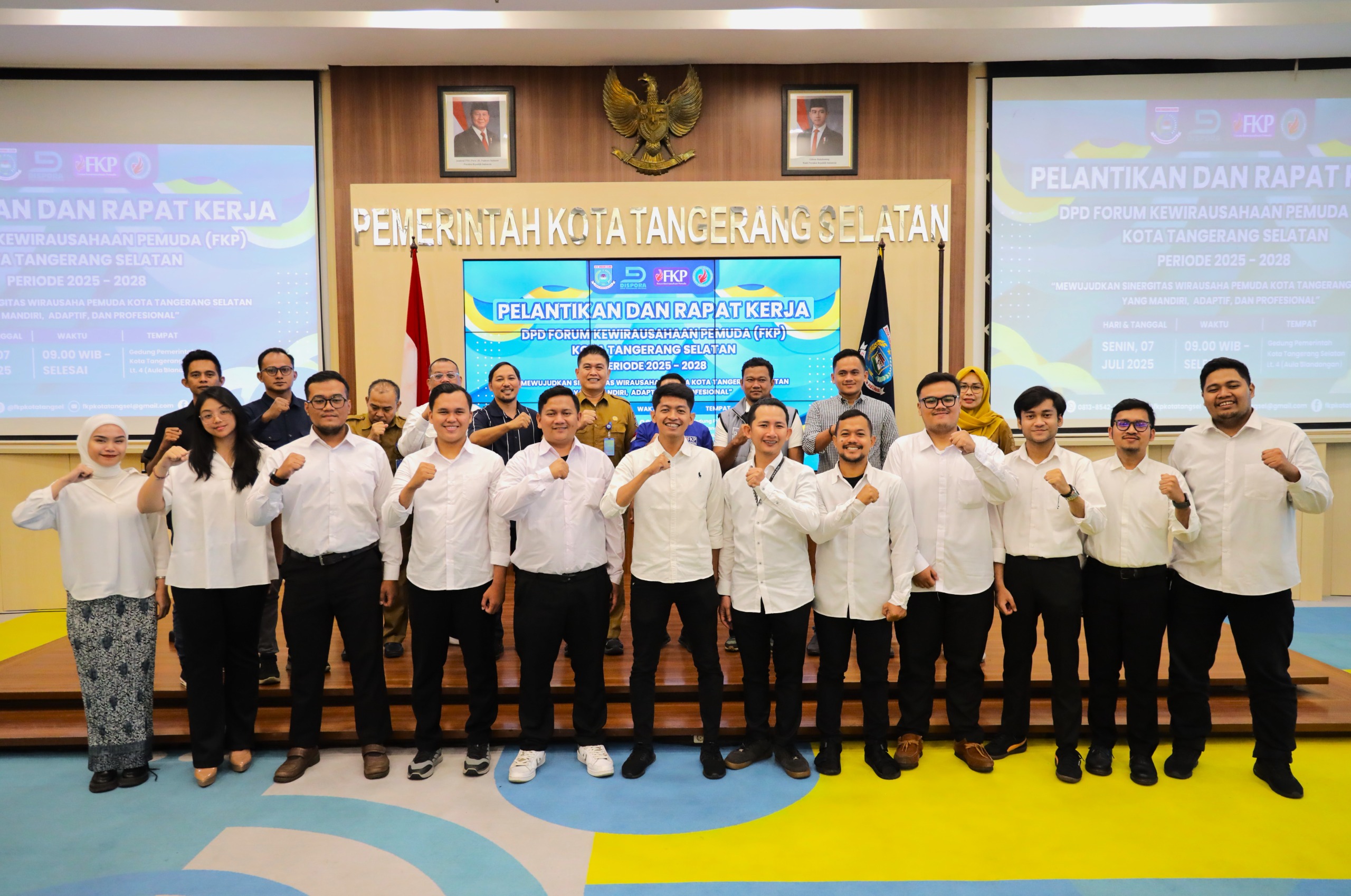 Pengurus FKP Tangsel Resmi Dilantik, Dispora Dorong Minat Pemuda Jadi Pengusaha PEMUDA. Jajaran pengurus FKP Kota Tangsel yang baru dilantik, Rabu (9/7). (tangselpos.id/rmn)