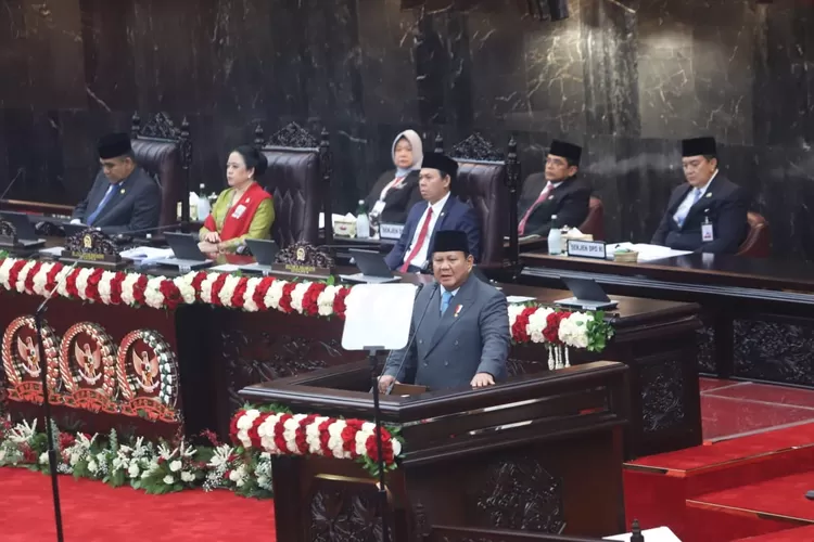 Presiden Prabowo saat memberikan sambutan pada acara rancangan APBN 2026 di Gedung DPR. Foto : Ist