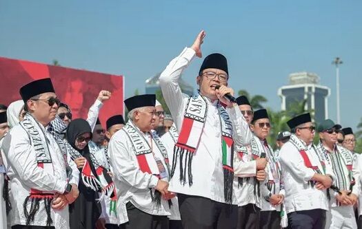 Menlu Sugiono saat berada di acara Palestina di Monas. Foto ; Ist