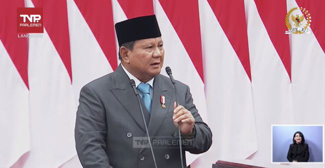 Presiden Prabowo pada pidato Sidang Tahunan di MPR. Foto : Ist