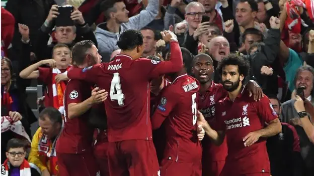 Selebrasi skuad  Liverpool usai menang 3-2 dari Atletico Madrid. Foto : Ist