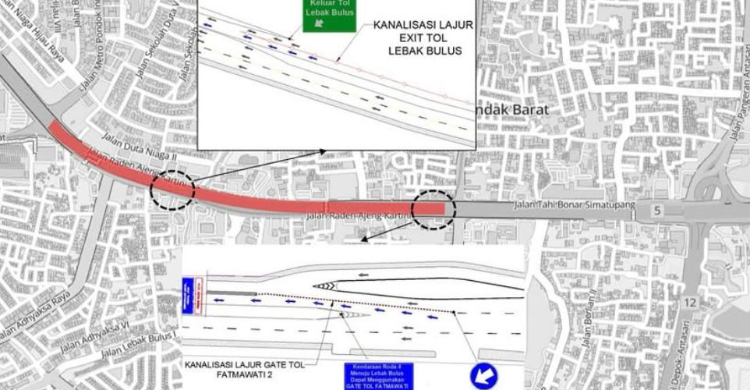 Rute Uji Coba Lalin TB Simatupang, Lajur Paling Kiri GT Fatmawati 2 Gratis Rekayasa ujicoba lalulintas di Jln RS Fatmawati. Foto : Ist