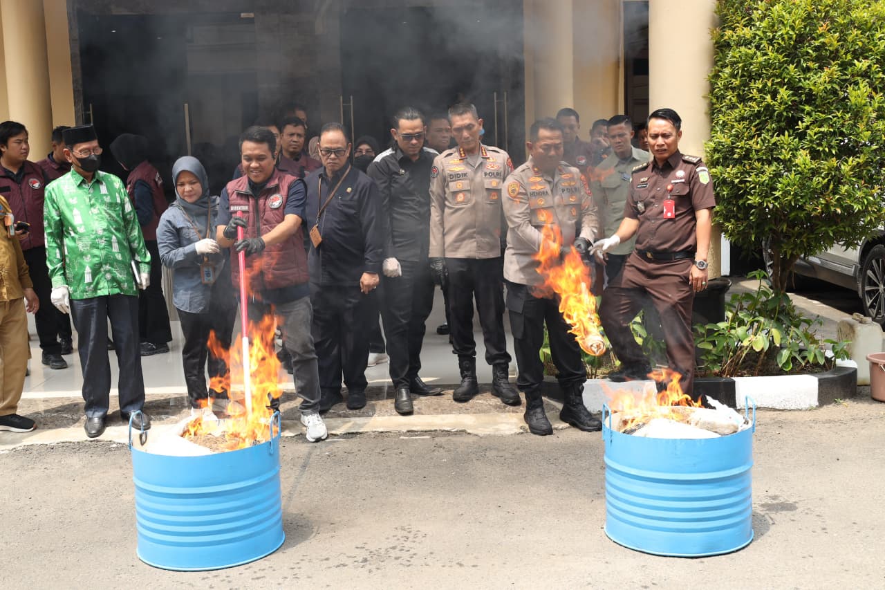 Pemusnahan barang bukti narkoba di Mapolda Banten, Selasa (16/9/2025).(Istimewa)