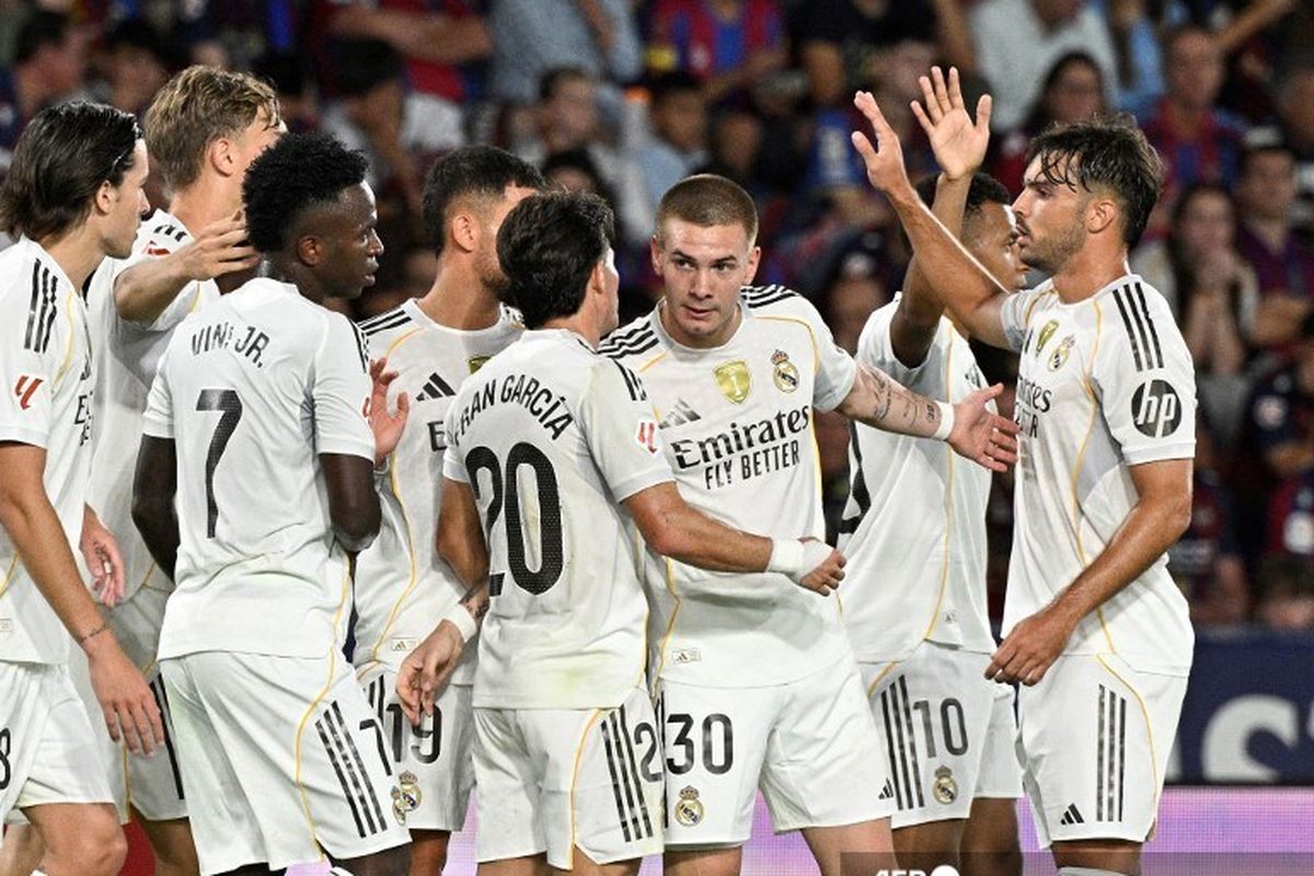 Liga Champions 2025/26 Selebrasi skyad Real Madrid usai bekuk Juventus 1-0. Foto : Ist