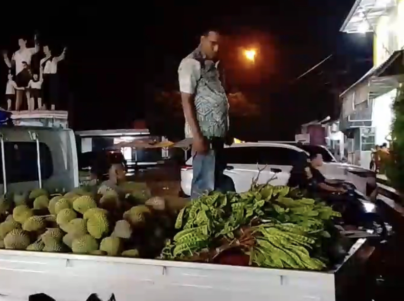 Masuk Musim Panen, Durian Baduy Mulai Diburu Wisatawan Salah seorang penjual durian Baduy sedang merapikan dagangannya, beberapa waktu lalu.(Istimewa)