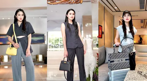 Sandra Dewi dan koleksi tasnya. Foto : Ist