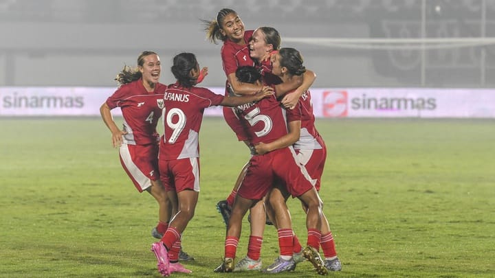 Selebrasi Timnas Putri saat menang 2-1 dari Nepal. Foto : Ist