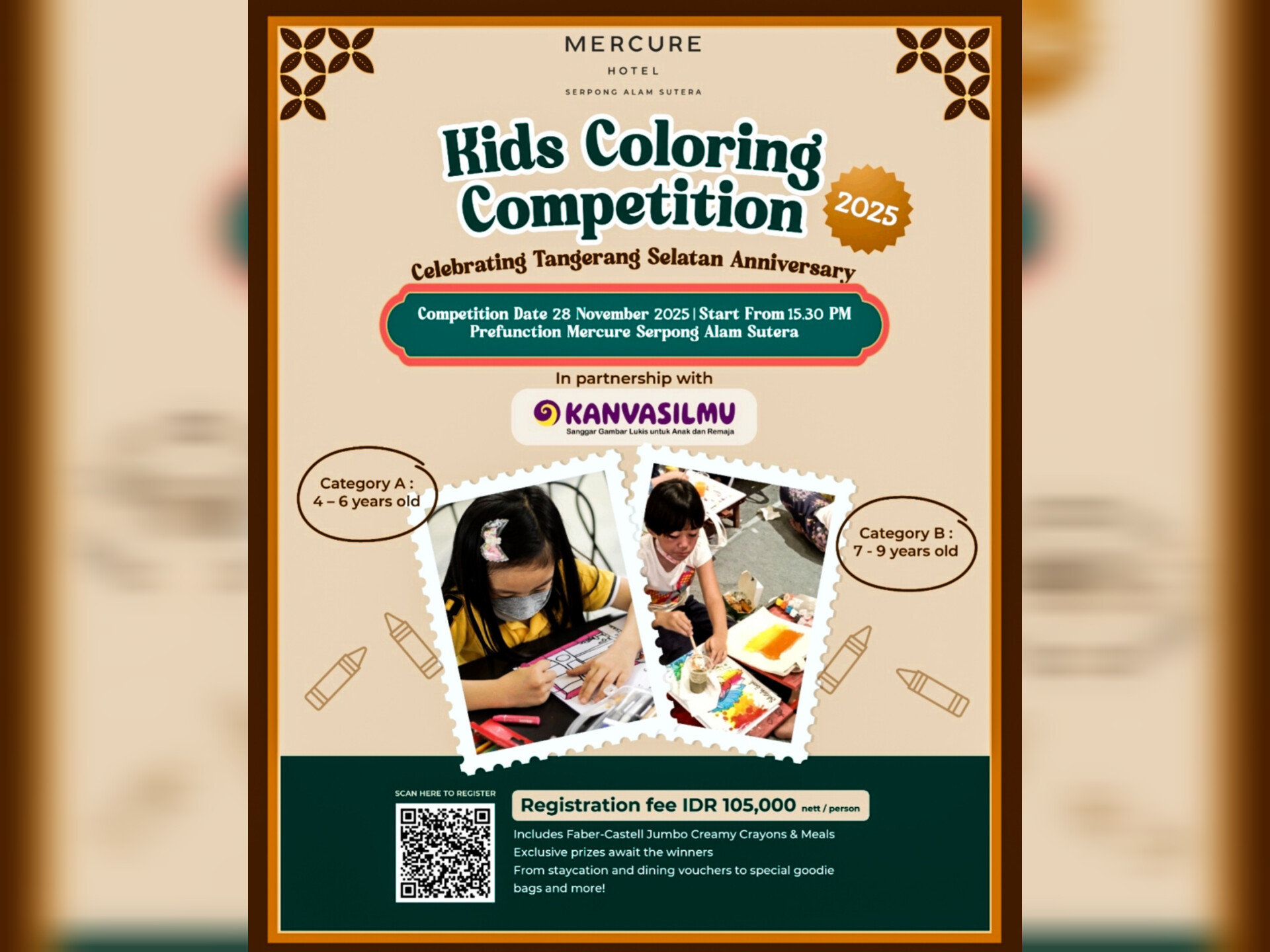 Hotel Mercure Serpong Alam Sutera menggelar Kids Coloring Competition 2025 dalam rangka perayaan HUT ke-17 Kota Tangerang Selatan. (Ist)