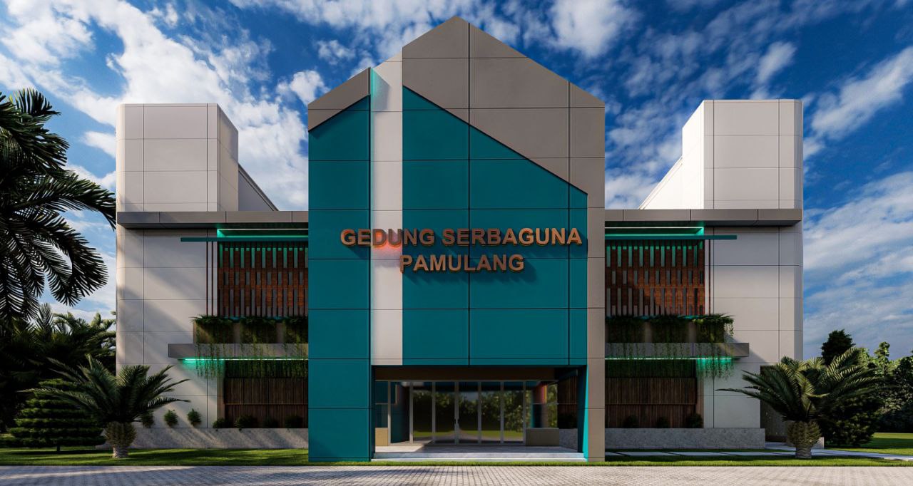 Render desain Gedung Serbaguna (GSG) Pamulang yang tengah dibangun Pemkot Tangerang Selatan. (Dok. Humas Pemkot Tangsel)