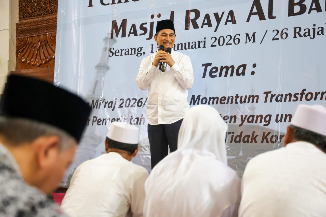 Wagub Dimyati Natakusumah pada acara peringatan Isra Mikraj 1447 Hijriah di Masjid Raya Al Bantani, Kawasan Pusat Pemerintahan Provinsi Banten (KP3B). Foto : Humas Pemprov