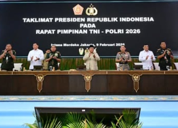 Presiden Prabowo pada acara Rapat Pimpinan TNI dan Polri, di Istana Merdeka, Jakarta, Senin (9/2/2026). Foto : Ist
