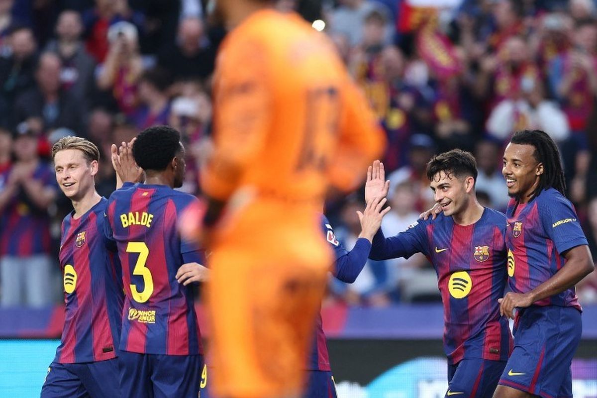 Selebrasi skuad Barca usai kalahkan Albacete. Foto : Ist