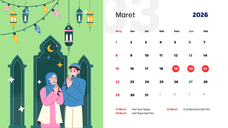 Kalender bulan Maret 2026. Foto : Ist