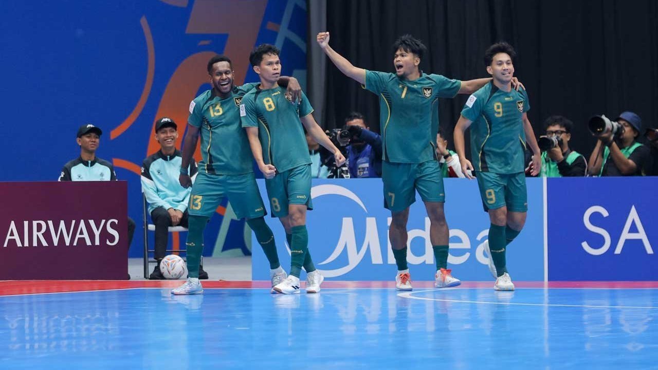 Selebrasi Timnas Futsal Indonesia usai mengalahkan Vietnam 3-2. Foto : Ist