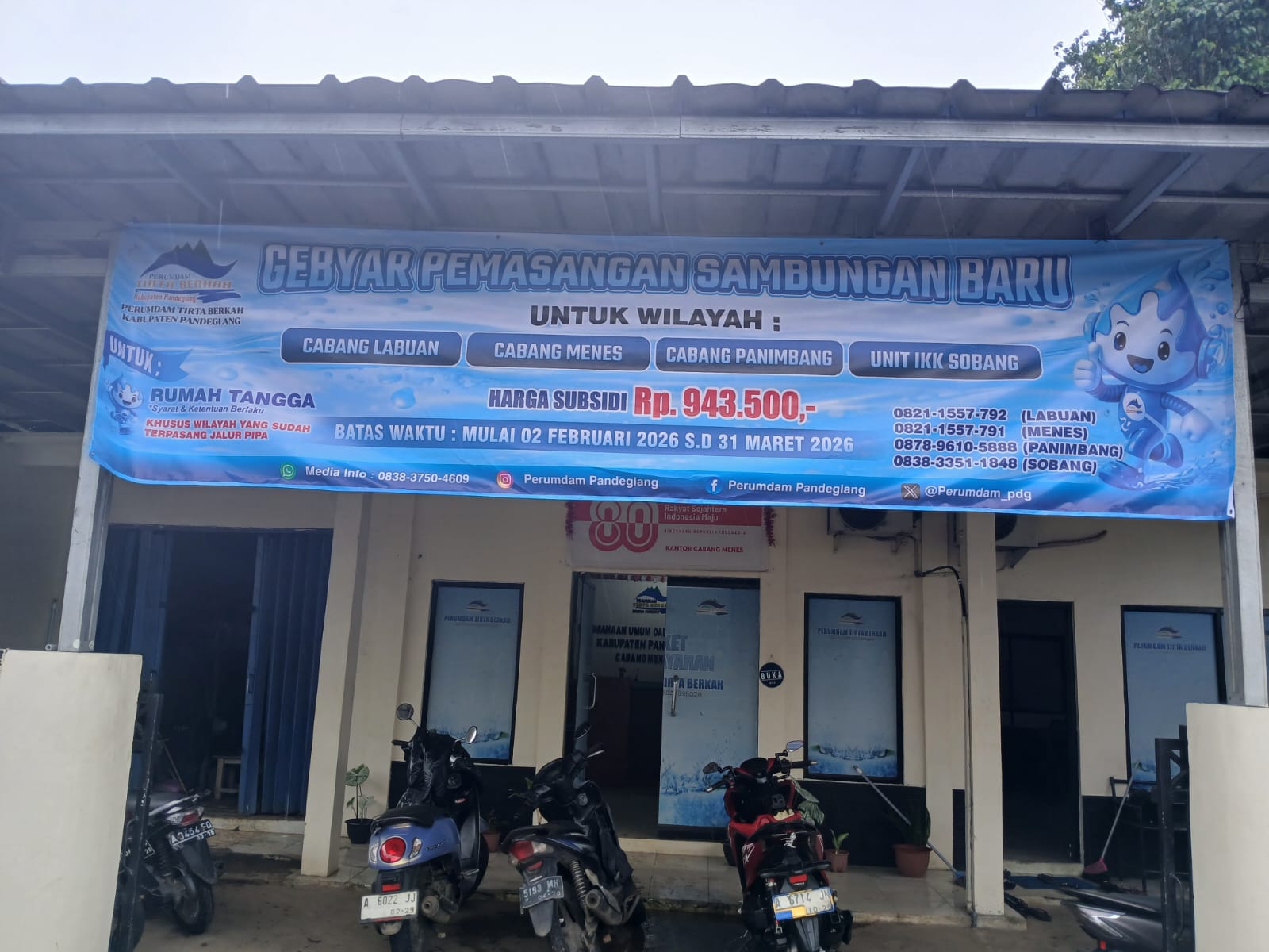 Perusahaan Umum Daerah Air Minum (Perumdam) Tirta Berkah Pandeglang, meluncurkan Gebyar Pemasangan Sambungan Baru yang dimulai dari 2 Februari-31 Maret 2026.(Istimewa)