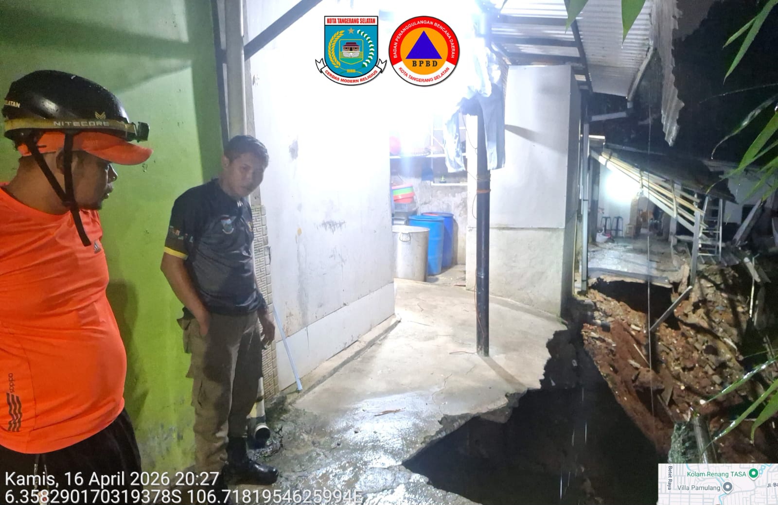 Longsor di Jln Bukit Permata Baru I No 50 Kecamatan Setu.  Foto : BPBD Tangsel