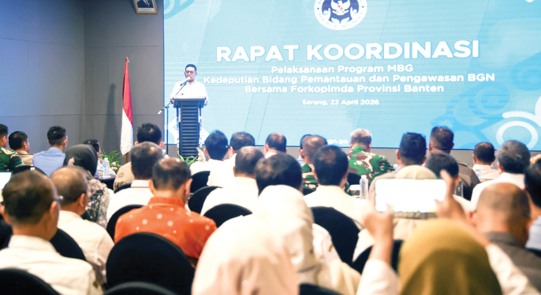 Suasana Rapat Koordinasi dan Evaluasi Pelaksanaan Program MBG bersama Badan Gizi Nasional (BGN) dan Forum Koordinasi Pimpinan Daerah di salah satu hotel di Kota Serang, Rabu (22/4).