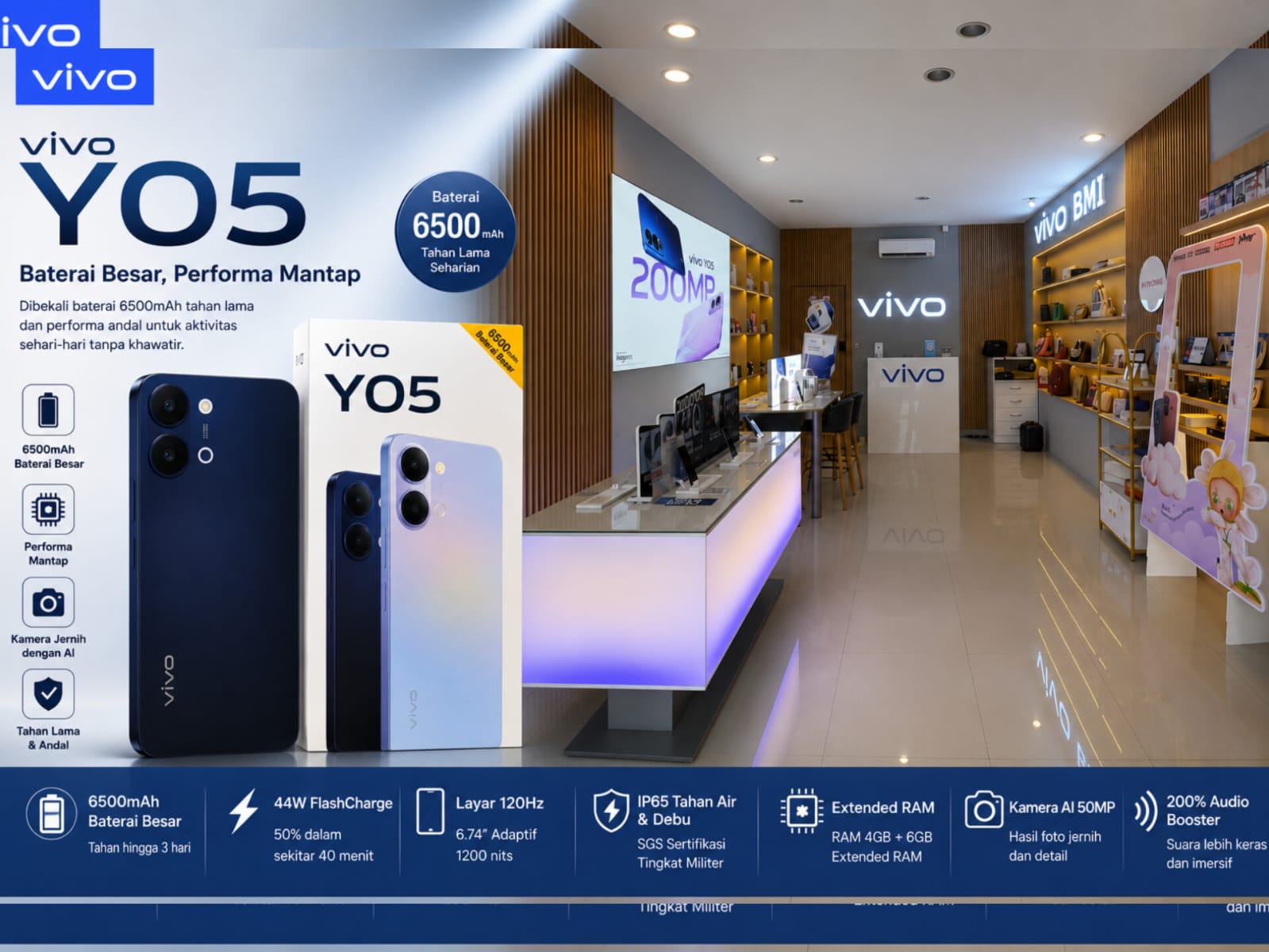 Vivo Y05 yang membawa sederet fitur unggulan yang biasanya hanya ditemukan pada perangkat kelas lebih tinggi. (Ist)