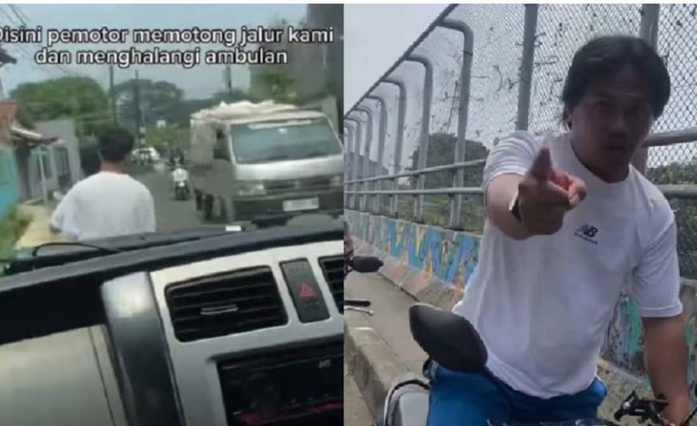 Tersangka ML pengendara motor yang menghalangi hingga menendang ambulans di Kota Depok, Jawa Barat. Foto : Ist