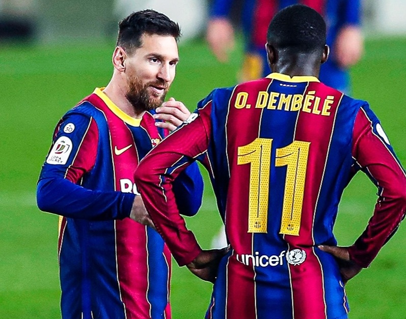 Ousmane Dembele (kanan) dan Lionel Messi (kiri). Foto : IG