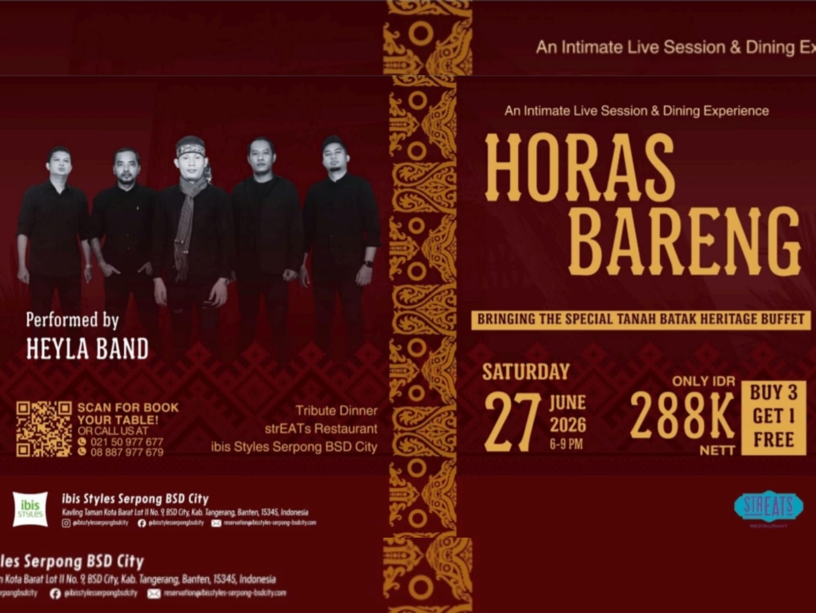 Tribute Dinner bertajuk “Horas Bareng”, di ibis Styles Serpong BSD City. (ist)