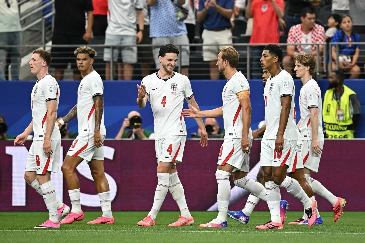 Selebrasi skuad Inggris usai menang 4-2 dari Kroasia. Foto : Ist