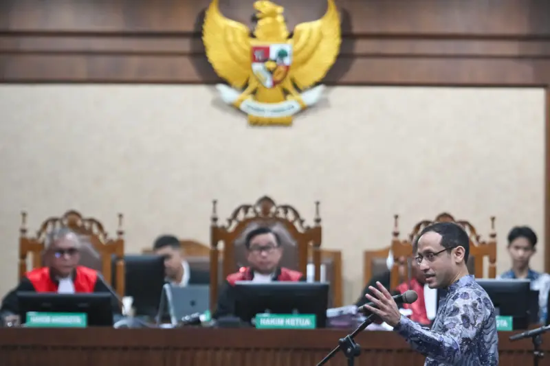 Nadiem Makarim saat jalani sidang di Pengadilan Tipikor. Foto : Ist